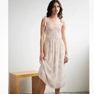 Tie-Shoulder Smocked Midi Dress in Blush